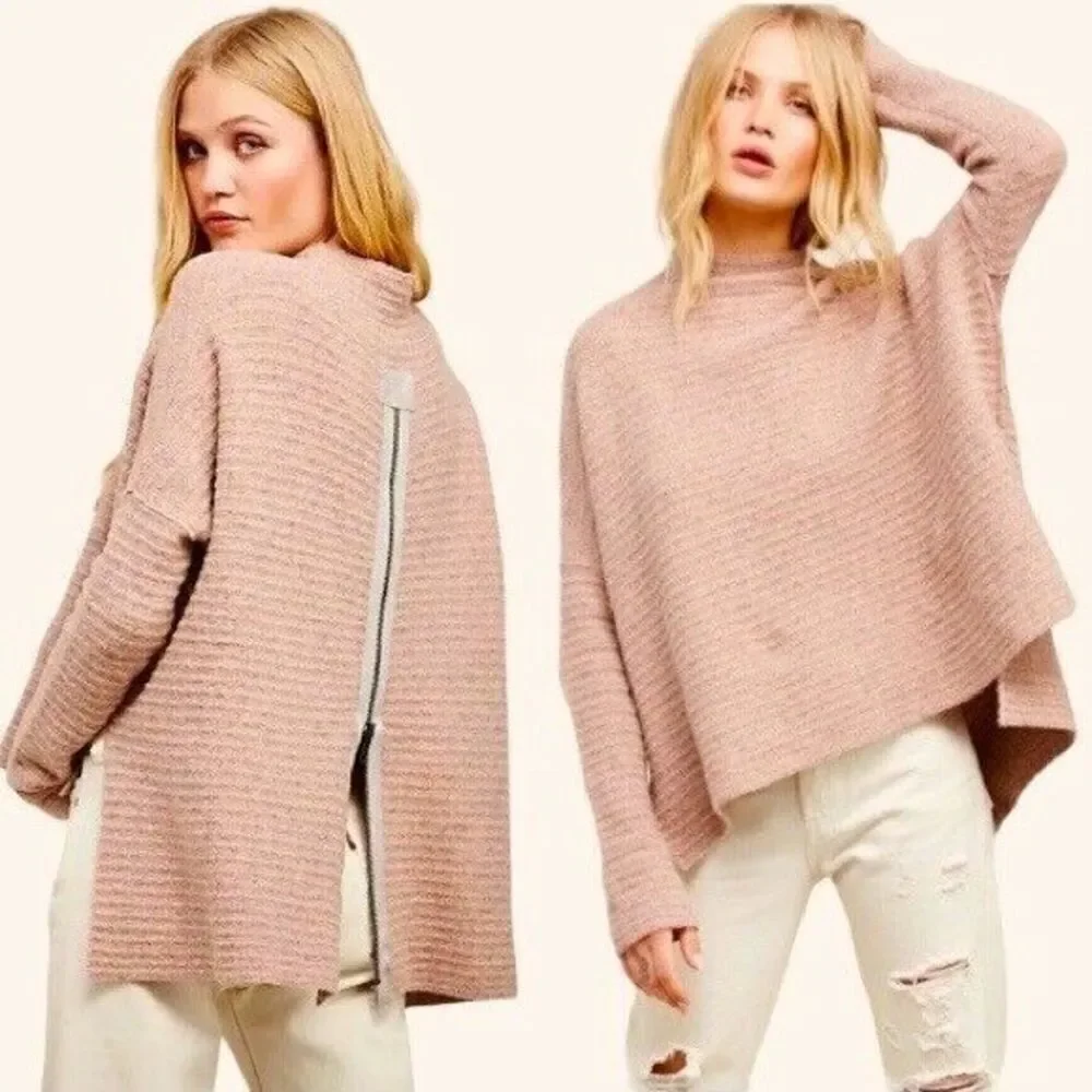 Free People Arctic Fox Zip Back Sweater In Pink Size XS Long Sleeve Oatmeal - Picture 1 of 8